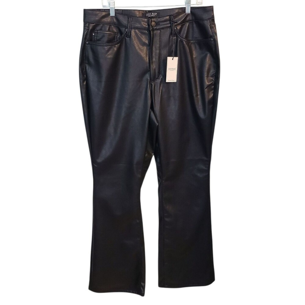 Judy Blue Womens 16 Black Faux Leather Bootcut Tummy Control High Rise Pants